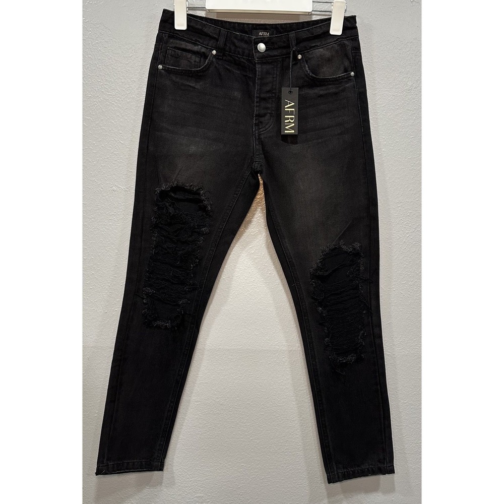AFRM Jeans Womens Sz 24 Black Cyrus Super High Rise Crop 5 Pocket Distressed NWT